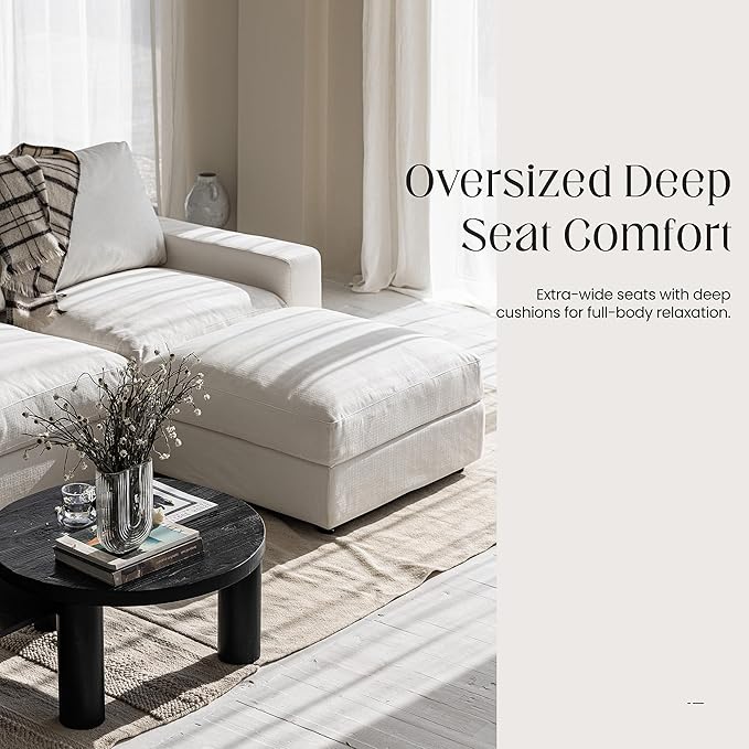 Cloud Couch Sectional 146.5'' Oversized White Modular Cloud Sofa with Storage Ottoman Deep Seating with Washable Covers Cloud Couches for Living Room 4 Seater