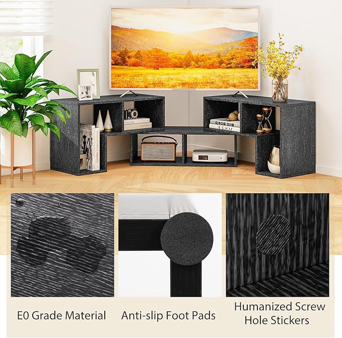 Tangkula 3 Pieces Console TV Stand Free-Combination Entertainment Center for 50 55 60 65 Inch TV Minimalist Modern TV Table Media Stand DIY Open Storage Bookcase for Living Room (Black Wood Grain)