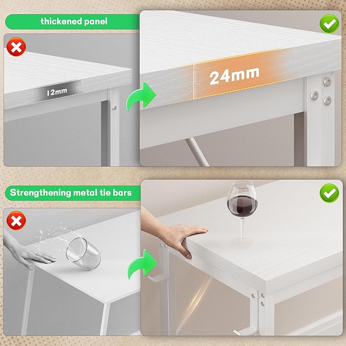 L Shaped Desk with 0.95 Inch Thicker Desktop &amp Storage Bag Computer Desk with Power Outlets &amp Lights Reversible Gaming Desk for Home Office Corner Desk Study Room Living Bedroom White