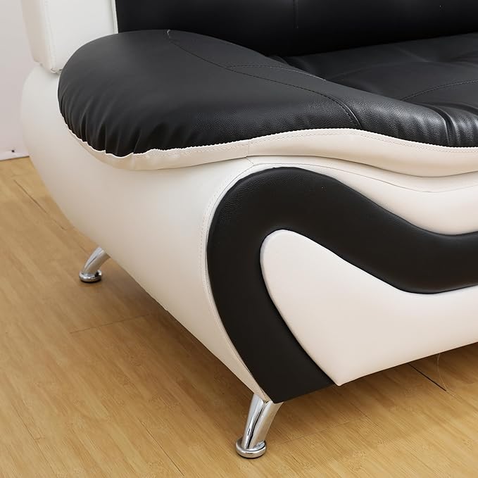 Living Room Furniture Sets 3 Piece Faux Leather Sofa Set White and Black Couch Set for Home Apartment Office(Sofa)