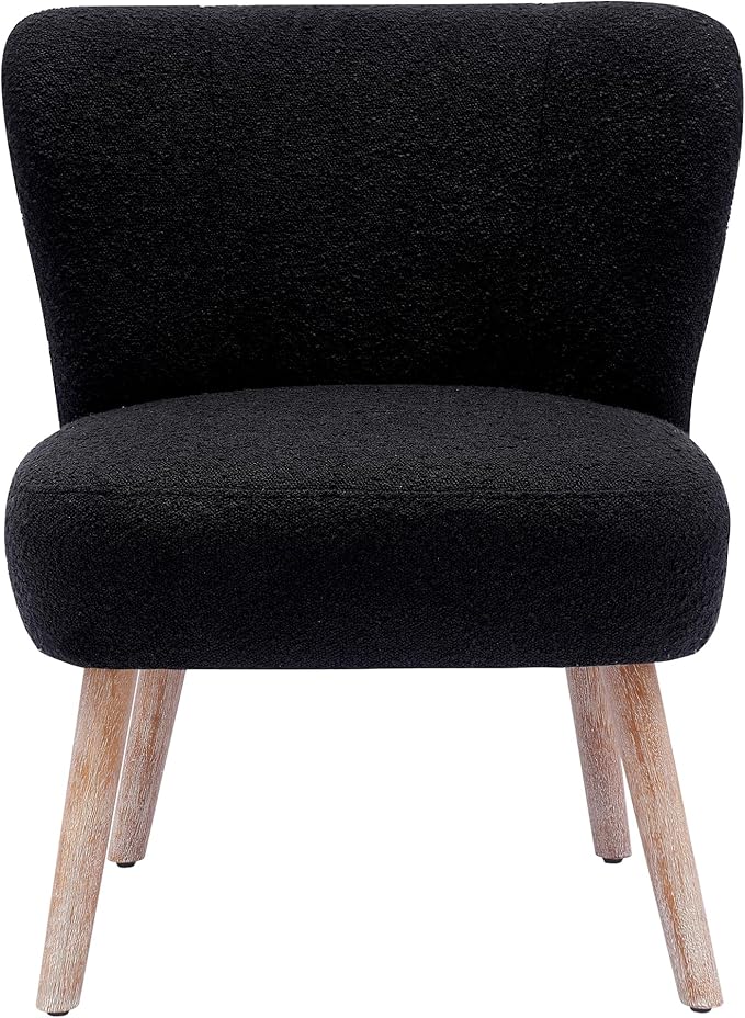 Costaelm Bedroom Accent Chairs with Ottoman Foot Stool Set of 4 Upholstered Fabric Chairs Makeup Vanity Chair Teddy Fuzzy Chair for Living Room Reading Room Dining Room Black