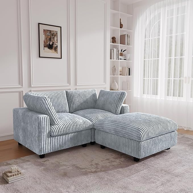 JACH 78.74 Love Seat Sectional Couches Convertable Modular Sofa with Chaise Ottoman Modern Deep Seat Couch Sofa Covers Washable Minimalist Plush Sofas for Living Room Apartment Light Grey