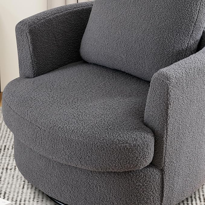 Swivel Barrel Chair 360 Degree Round Swivel Accent Chair for Living Room Modern Upholstered Accent ChairComfy Armchairs for BedroomNurseryBedroom Boucle Gray