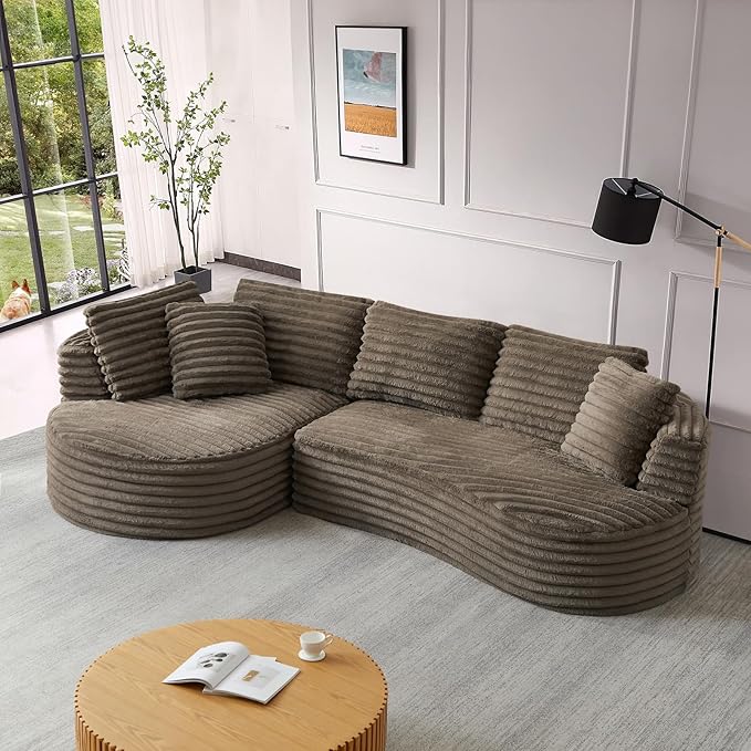 121 Modular Sectional Sofa Oversized Cloud Couch with Deep Seat L Shaped Sofa with Left Chaise Corduroy Boneless Sleeper Sofa Couch No Assembly Needed for Living Room Apartment Brown