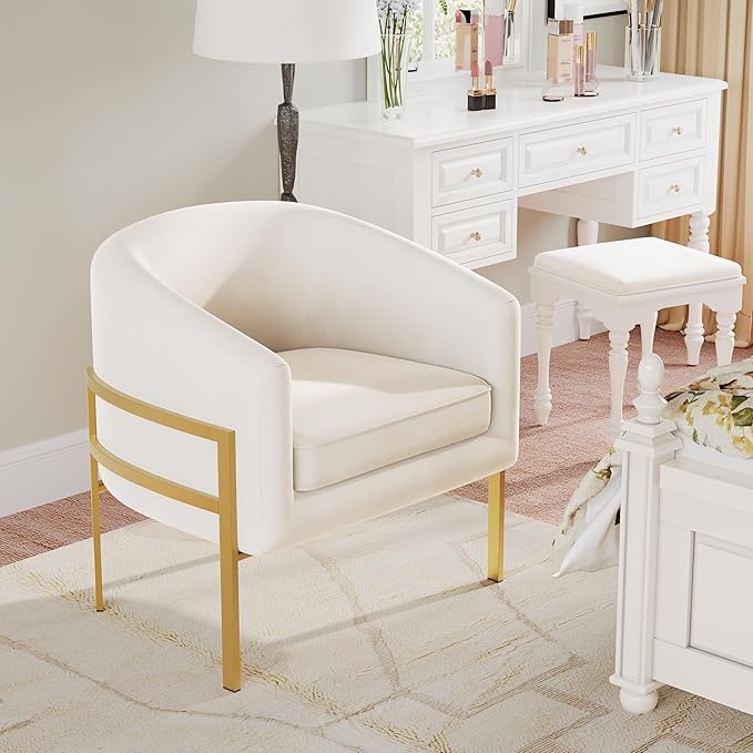 ALISH Barrel Accent Chairs Upholstered Living Room Chairs Modern ArmChairs with Metal Frame for Bedroom Living Room (Ivy 2 PCS)