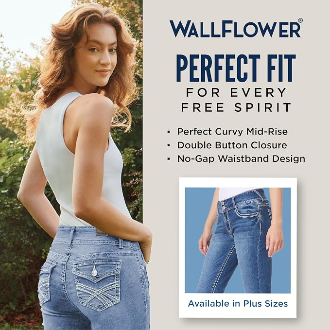 WallFlower Luscious Curvy Bootcut Jeans for Women Mid-Rise Insta Stretch Denim Size-Inclusive Juniors Jeans