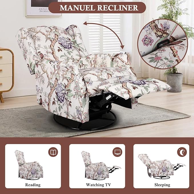 Swivel Rocker Recliner Chair Glider Rocking Chair for Nursery Floral Wingback Chair Recliner on Clearance 360° Swivel Rocking Recliner Chair with Padded Seat for Living Room
