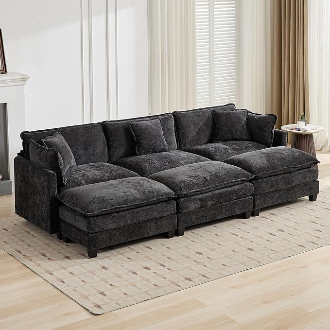 Black Ottoman for Modular Sectional Sofa Chenille Fabric Seat for Oversized Sectional Couches for Living Room Bedroom Apartment Cloud Sofa Couch Sofá para Sala