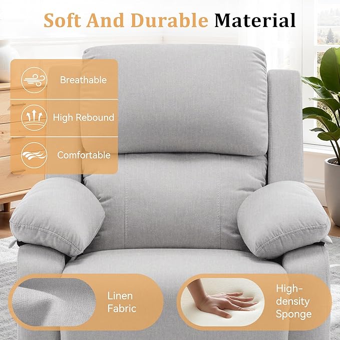 Recliner Chair 360 Swivel Rocker Chair for Adults Small Rocking Recliner for Small Spaces Upholstered Fabric Glider Recliner Nursery