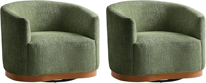 HULALA HOME Chenille Swivel Accent Chairs Set of 2 Fully Assembled Comfy Upholstery Barrel Armchair with Sturdy Solid Wood Base Forest