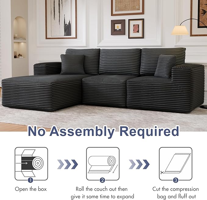 104 Modular Sectional Sofa with L-Shape Chaise Modern Upholstered Cloud Couches for Living Room Bedroom No Assembly Required Dark Grey