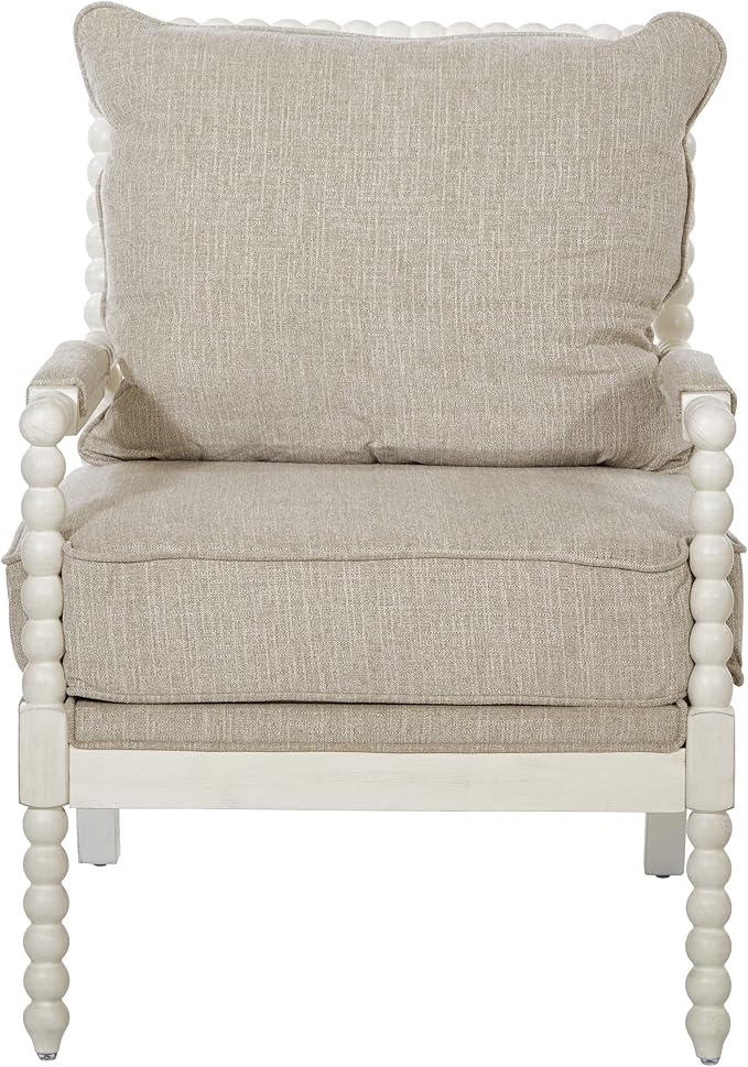 OSP Home Furnishings Kaylee Spindle Accent Chair with Antique White Wood Frame Beige Linen Fabric