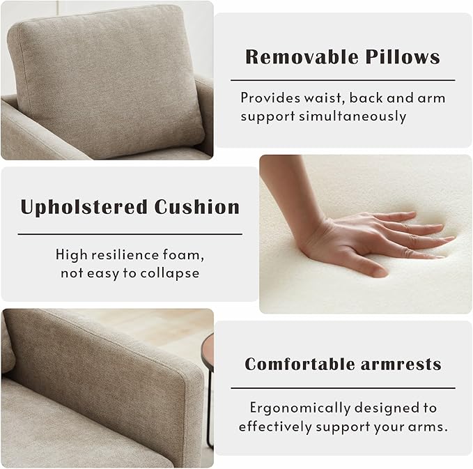 Mlmh &amp Kngwa 30.7 Swivel Accent Chair for Living Room Mid Century Modern Armchair Reading Chairs for BedroomChenilleTaupe