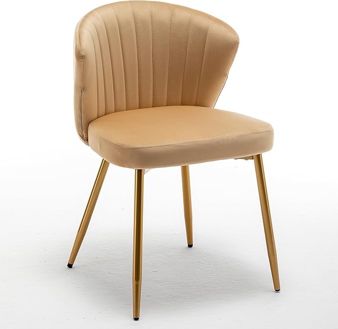 Modern Velvet Accent Chair for Living Room Bedroom Entryway or Small Spaces with Channel-Tufted Design Comfortable and Trendy Armless Seat Light Brown