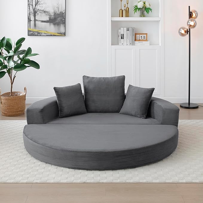 KEIKI 67 Corduroy Convertible Circular Floor Sofa BedMulti-Functional Adjustable Futon Couch for Living Room Bedroom OfficeNo Assembly