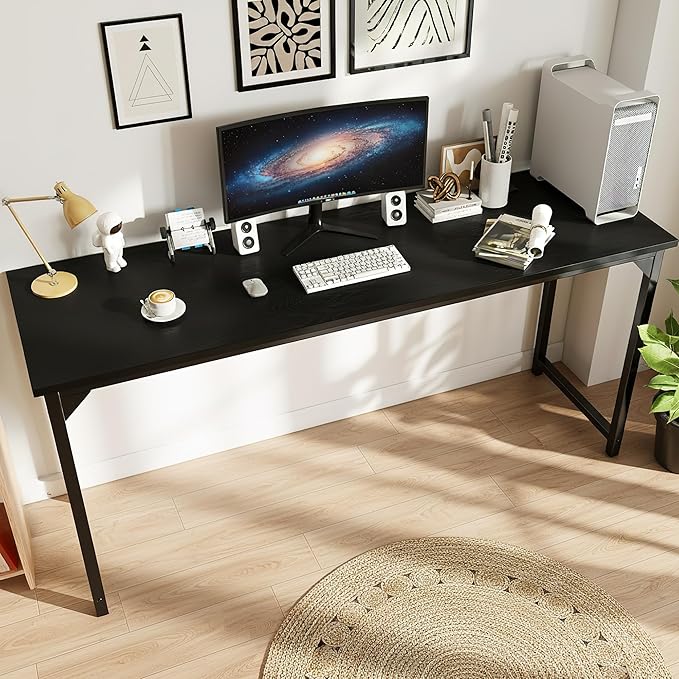 NEWBULIG Computer Desk for Bedroom 63 Inch Home Office Desks for Small Spaces Writing Gaming Work Study Table Black