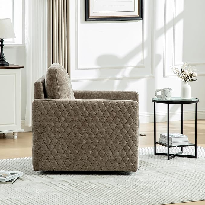 KEIKI Modern Upholstered Swivel Accent Armchair with Storage Tufted Lounge Chair for Reading Corners