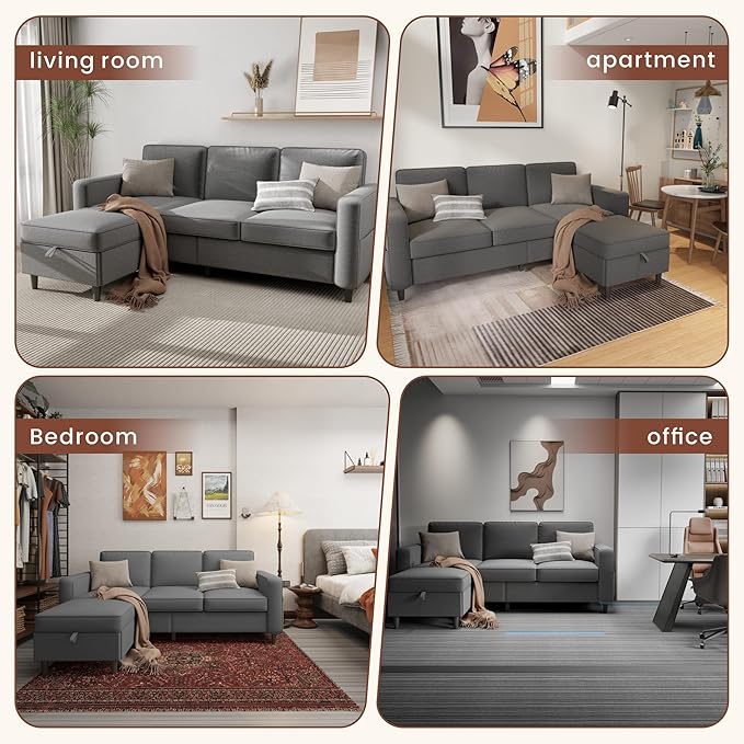 Sectional Sofa Couches for Living Room - 78''Convertible Modular Three-Seater L-Shaped Pet-Friendly CouchWashable Sofa Cover-Bench Storage Suitable for Small Living Room ApartmentOffice