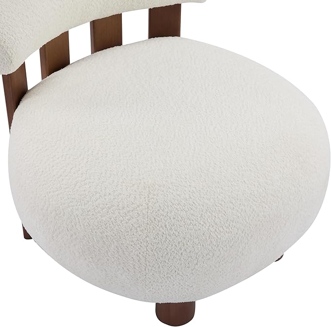 Christopher Knight Home Elvina Boucle Fabric Accent Chair Solid Wood Single Lounge Sofa Bedroom Comfy Reading Chair for Modern Minimalist Style Living Room/Home Office Milky White+Walnut