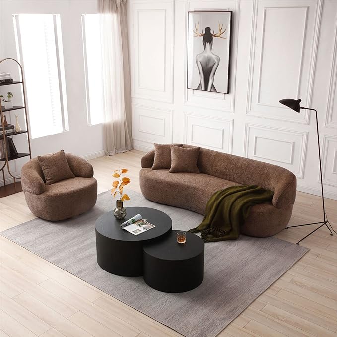 KEVINSPACE Swivel Accent Chair SwivelChairs for Living Room SwivelBarrelChair Round SwivelChair CornerChair Small Modern AccentChair Boucle 360°SwivelChair with PillowChair 35 W Brown