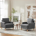VKNOW Mid-Century Accent Chairs Set of 2 No Tools Assembly Required Modern Upholstered Polyester Armchairs for Living Room &amp Bedroom Comfortable Reading Chairs with Wood Legs Dark Grey