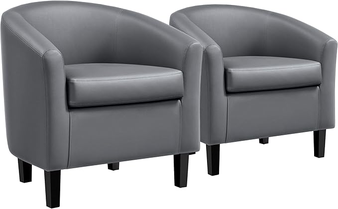 Yaheetech Barrel Chairs Faux Leather Chairs Modern Leather Club Chairs Comfy Gray Accent Chairs with Sturdy Wood Legs for Living Room/Bedroom/Reading Room/Waiting Room Gray Set of 2