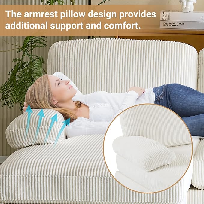VINGLI 110' U Shaped Comfy Sectional Couch Double Chaise Sofa in Corduroy Fabric for Apartment 4-Seater Upholstered Couch with Memory Foam Modern Couches for Living Room Small Space Beige