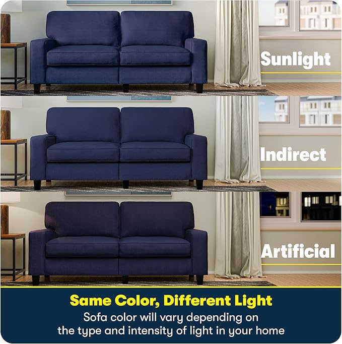 Serta Palisades 61 Track Arm Sofa Easy Care Polyester Soft Pillow Back Pocket Coil Seat Cushions Removable Covers Loveseat or Couch for Small Spaces Living Rooms or Bedrooms Navy Blue