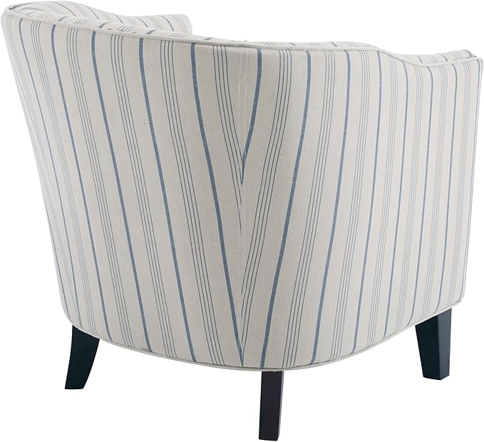 Christopher Knight Home Austin Fabric Upholstery Wood Frame Club Chair Stripes Pattern and Channel Stitching Living Room Barrel Chair Comfy Armchair Tub Design with Removable Cushion Beige + Blue