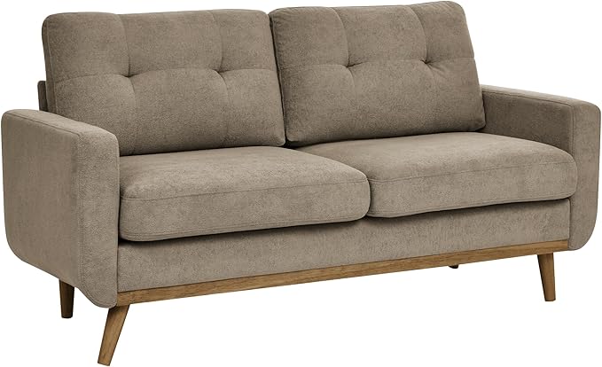 Khaki 67 Loveseat Sofa Couches for Small Spaces Mid Century Love Seat Couches for Living Room Upholstered 2-Seater Small Couch for Bedroom ApartmentSolid Wood Legs Easy Assembly (khaki)