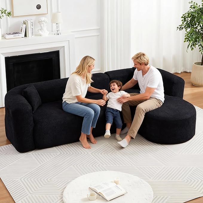 109.4 Sectional Couch with L-Shaped Chaise Boneless Modular Sectional Sofa Soft Chenille Sofa with Deep Seat for Living Room No Assembly (Right-Facing Chaise Black) | Breaathable Material