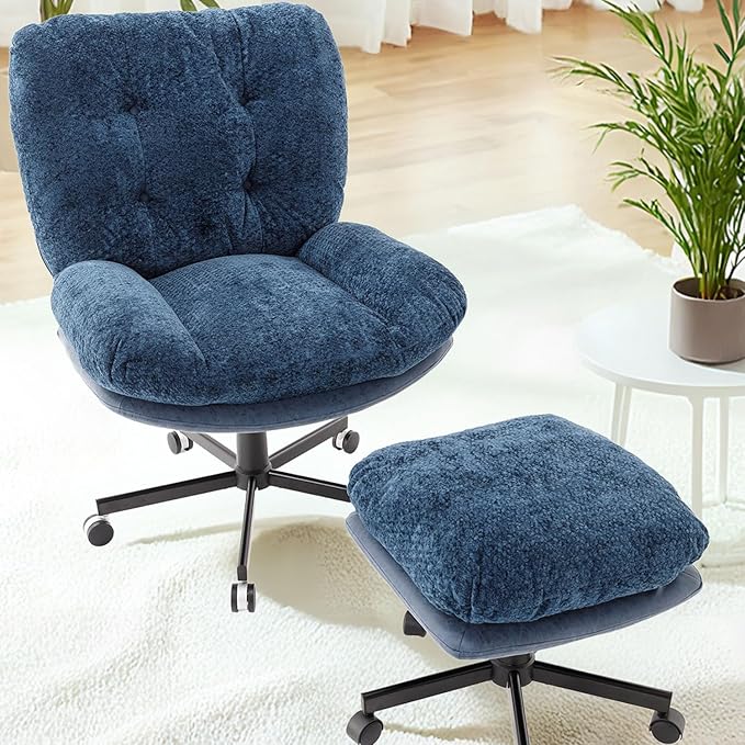 Oversized Swivel Accent Chairs with Ottoman for Living Room Bedroom Extra Wide Rocking Swivel Criss Cross Chair with WheelsBlue