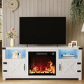 YESHOMY LED Fireplace TV Stand with Mood Lighting TV Cabinet with Open Shelf Farmhouse Media Console with Hidden Cable Routing Entertainment Center for Televisions up to 65+ Inch White