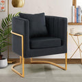 Velvet Modern Accent Chair Upholstered Barrel Armchair Mid Century with Pillow for Living Room Comfy Single Vanity Chair with Metal Gold Legs for Bedroom Black