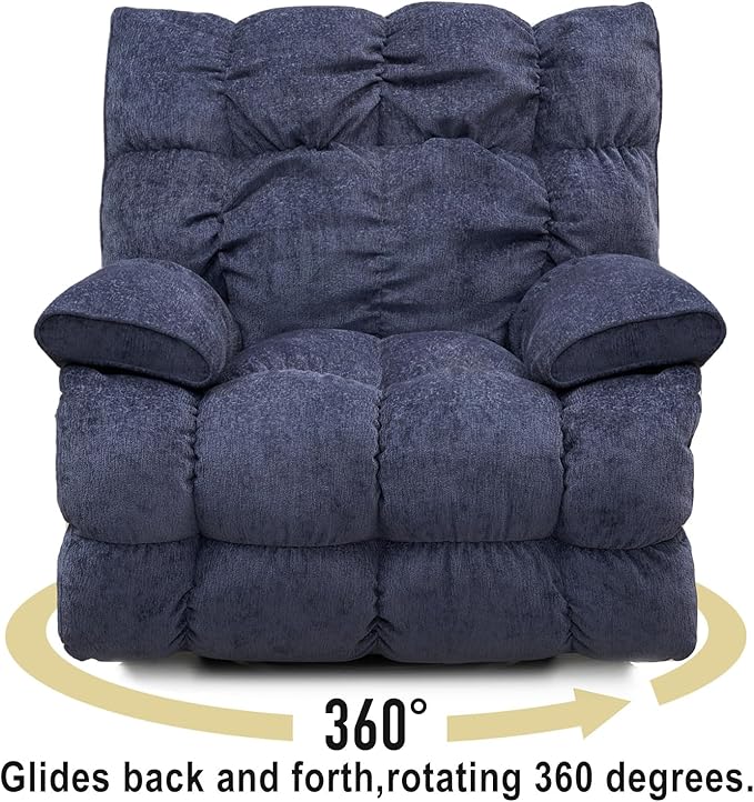 SITJOY Oversized Power Swivel Rocker Recliner Chair Overstuffed Extra Wide Rocking Chair for Big and Tall Glider Recliner Nursery Chair Soft Breathable Fabric in Dark Blue Manual
