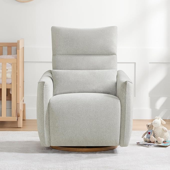 CHITA Swivel Rocker Recliner Chair Power Nursery Glider Recliner Nursery Rocking Chair with Adjustable Power Headrest FSC Certified Solid Wood Base Crockery (Gray)