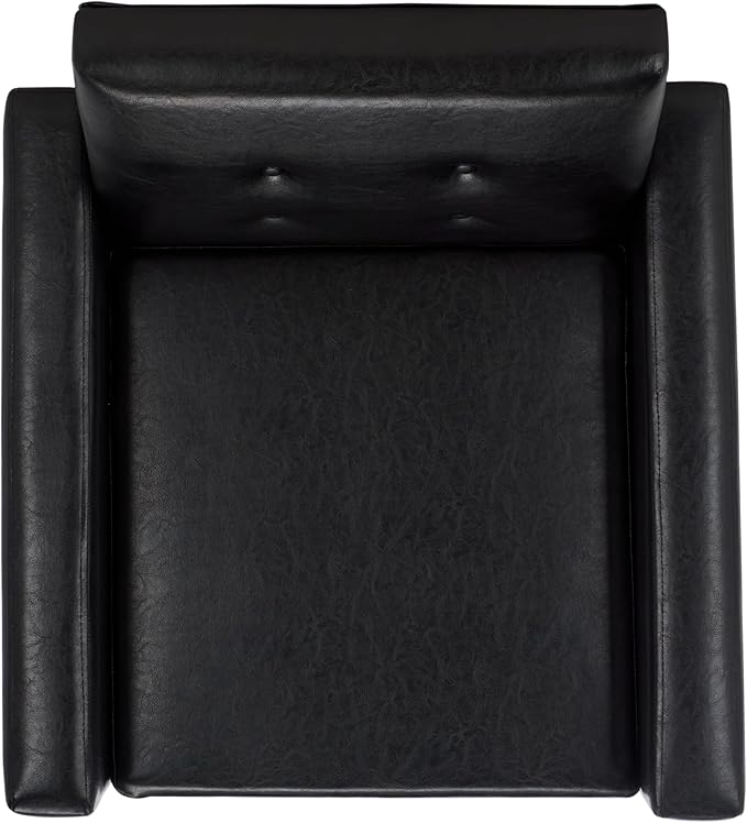 SAFAVIEH Home Collection - Roald Accent Chair Black Faux Leather Tufted Seat &amp Antique Brown Solid Wood Frame (ACH6209D)