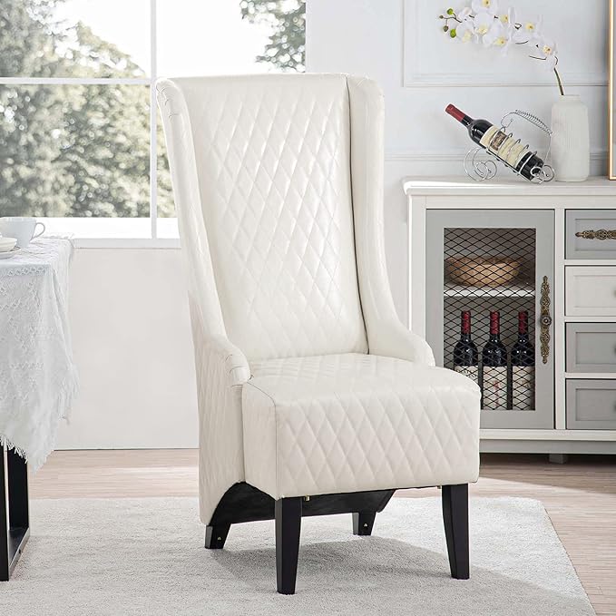 23.03 Wide Faux Leather High Back Accent Chair Comfy High Wingback Chair Living Room Chair with Soft Padded Wooden Legs Modern Side Chair for Living Room Bedroom White
