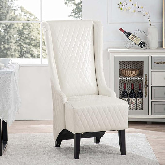 GDFStudio 23 Wide High Back Accent Chair Upholstered Wingback Chair Armless Design Modern Vintage High Back Chair with Soft Padded Seat and Wooden Legs for Living Room Bedroom White+PU