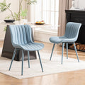 YOUNUOKE Mid-Century Modern Dining Chairs Set of 2 Blue PU Leather Upholstered Kitchen Chairs with Blue Metal Legs Armless Accent Chair for Dining Room Guest Reception Room