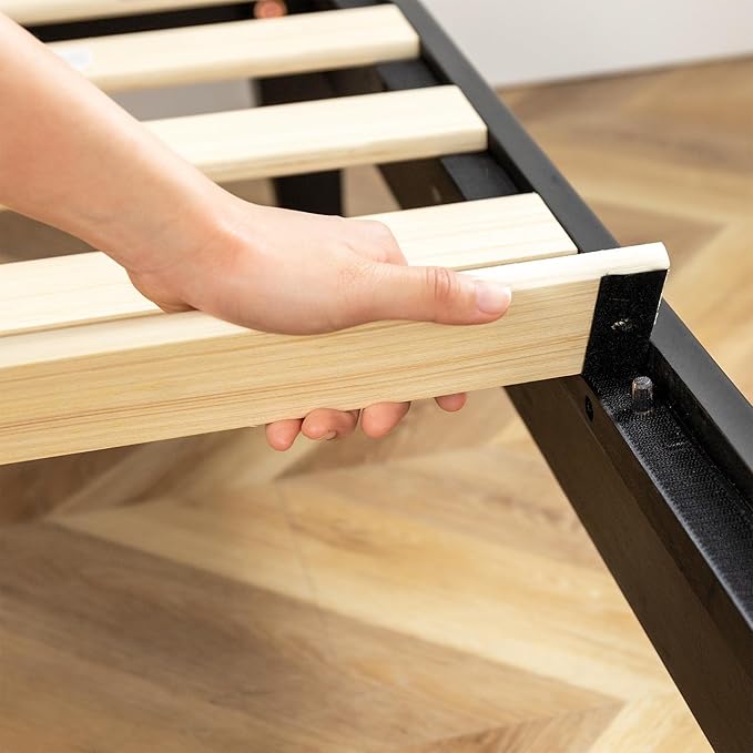 Mellow Naturalista Grand 12 Inch Solid Wood Platform Bed with Wooden Slats Easy Assembly Queen Black