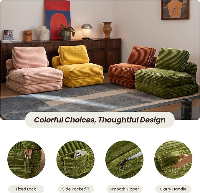 ovios Folding Sofa Bed Foldable Sleeper Chair Floor Futon Comfy Portable Convertible Fold Out Lounge Chairs for Living Room Bedroom Green