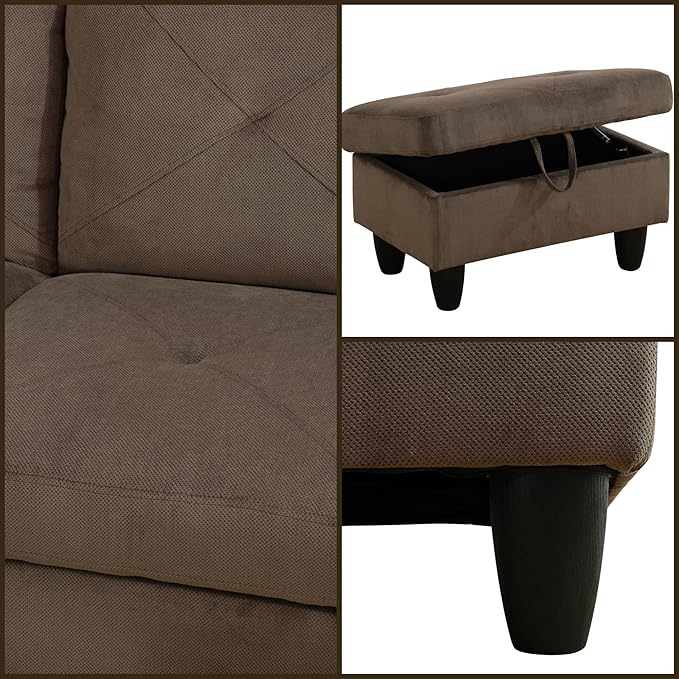 FONTOI L Shaped Sectional Couches Modern Modular Sectional Sofa for Living Room Bedroom Furniture Comfy 4 Seat Couch with Ottoman Storage &amp Chaise Brown