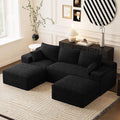 Modular Sectional Sofa Cloud Couch 108'' Comfy U Shaped Sectional Couches for Living Room Deep Seat Cozy Fluffy Corduroy Boneless Couch Sectionals Sofa with Movable Ottomanm Black