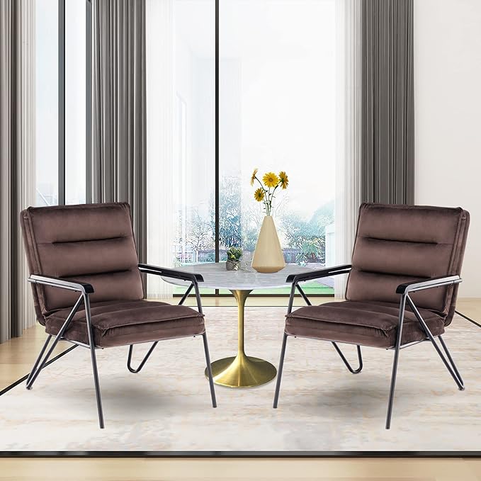 MCombo Modern Accent Chair Velvet Club Chair Upholstered Armchair for Small Space Living Room &amp Office Reception Fabric 4747 4750 (Chair Brown)