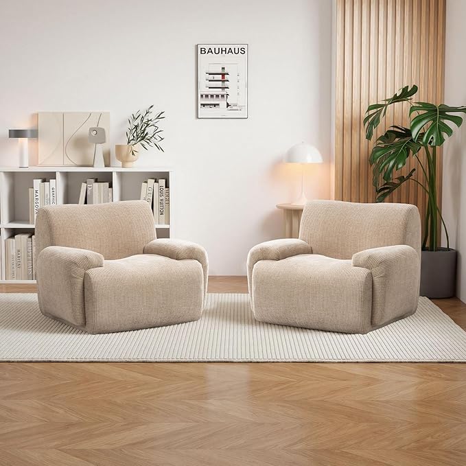 Mlmh &amp Kngwa Set of 2 Boneless Accent Chair 42 inch Oversized Chairs for Living Room Comfy Reading Nook Chair Single Couch with Wide Armrest for Bedroom Apartment Taupe
