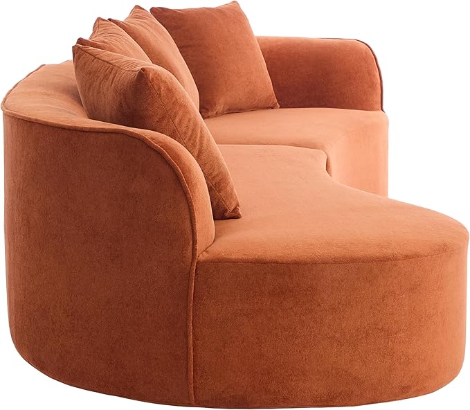 Christopher Knight Home Braebt 126 Modular Sofa with 4 Throw Pillows Curved 5-Seater Large Sofa Couches Comfy Upholstered Sectional Cloud Couch for Living Room No Assembly Required Dark Orange