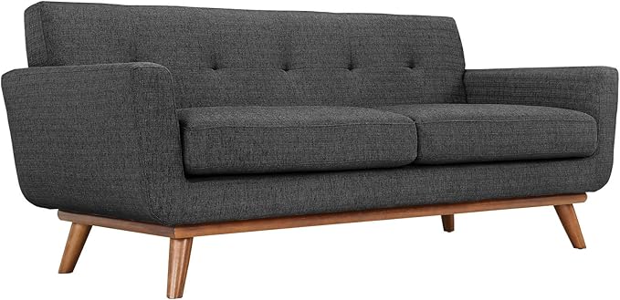 Modway Engage Mid-Century Modern Upholstered Fabric Loveseat in Gray