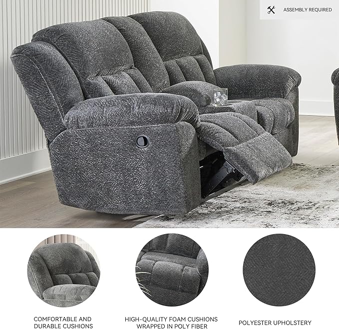 Signature Design by Ashley Frohn Contemporary Manual Reclining Loveseat with Console with Console Storage and Cup Holders Gray