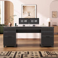 SEDETA 55.1 Fluted Office Desk with 6 Drawers Modern Executive Desk with Acrylic File Drawers Computer Desk with Power outlets for Home Office and Study (Black)